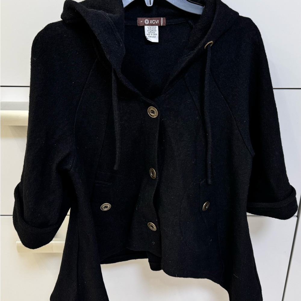 XCVI Women's Black Wool Button-Up Utility Jacket Size L